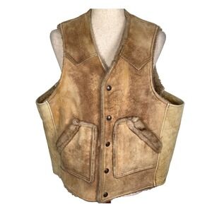 Schott NYC Vest Women 38 Brown Shearling Suede Western Rancher Cowgirl USA VTG